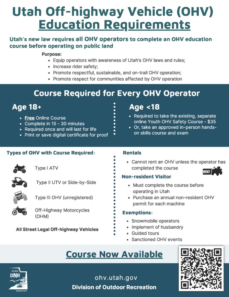 Utah off highway vehicle education requirements.