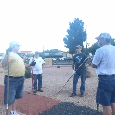Tri state atv club wayside park project discussing were to rake next.